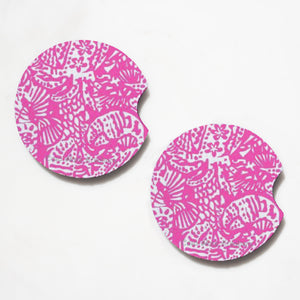 Pink Seashell Print 2.75" Car Coasters