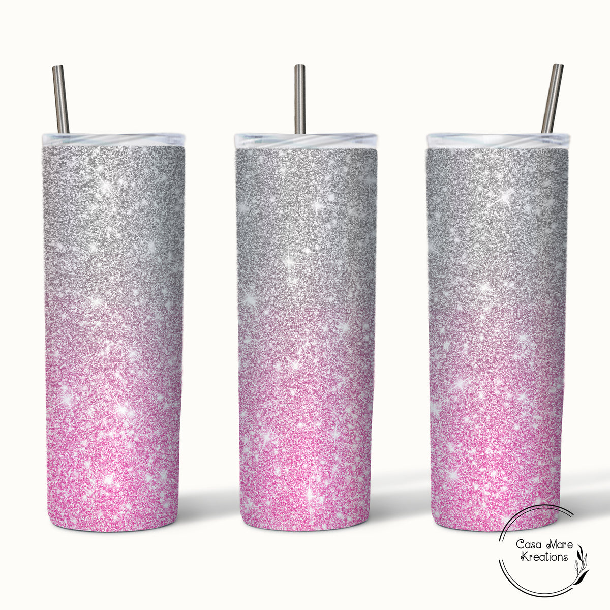 Ombre Silver and Pink Glitter 20 oz. Skinny Tumbler – RTS Blanks