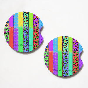 Colorful Cheetah Print 2.75" Car Coasters