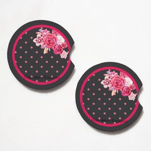 Floral Polka Dot Print 2.75" Car Coasters