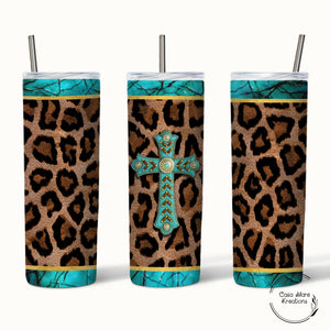 Leopard Print With Cross 20 oz. Skinny Tumbler
