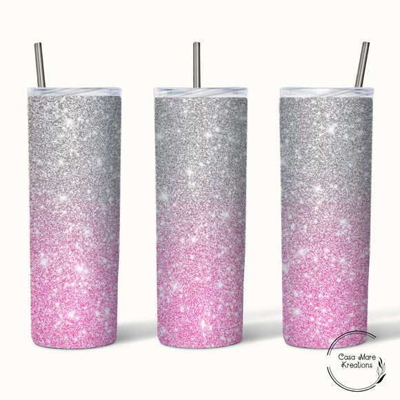 Ombre Silver and Pink Glitter 20 oz. Skinny Tumbler