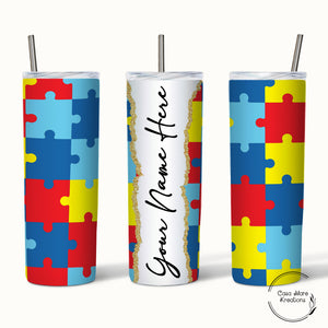 Autism Puzzle Name 20 oz. Skinny Tumbler