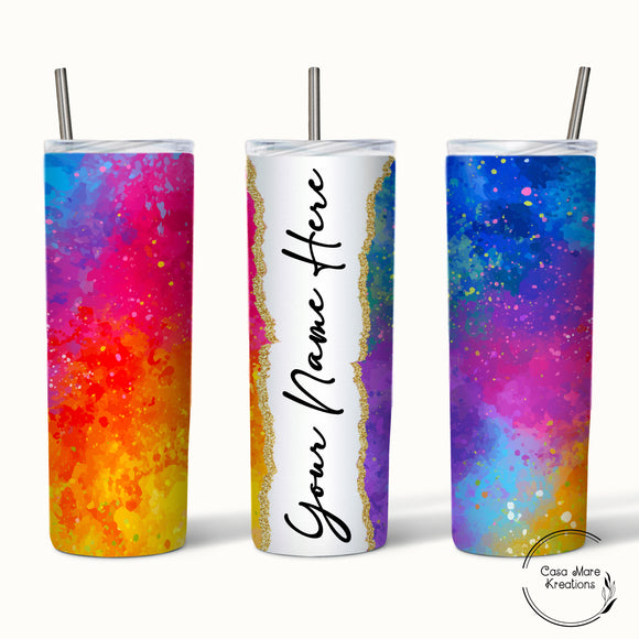 20 OZ STAINLESS STEEL SKINNY TUMBLER - WHITE GLITTER