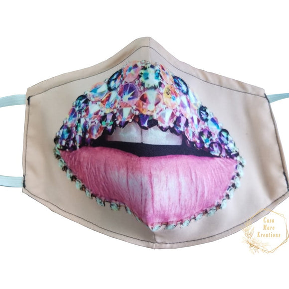 Rhinestone Lips Face Mask