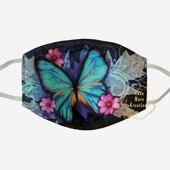 Teal Butterfly Face Mask