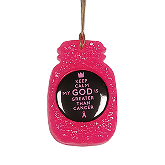 Button  - Keep Calm My GOD Is Greater Than Cancer Aroma Bead Air Freshener